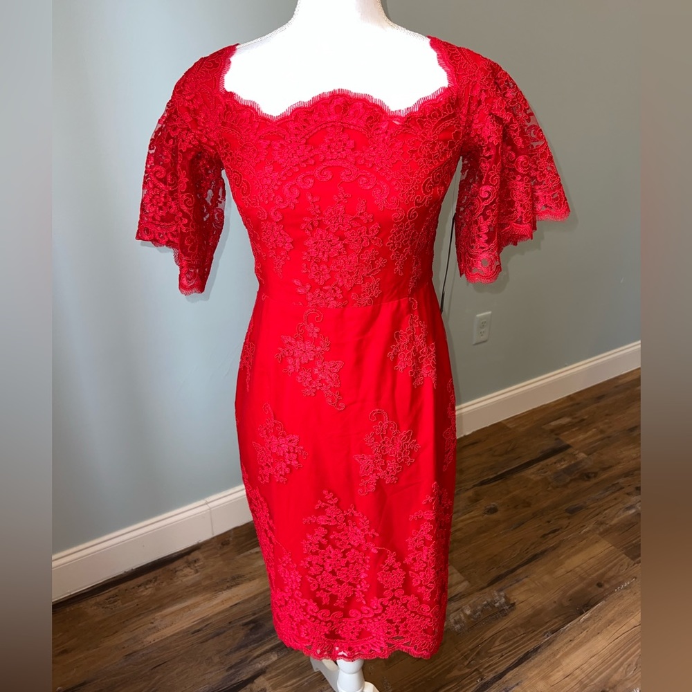 Badgley Mischka Red Lace Dress Size 4